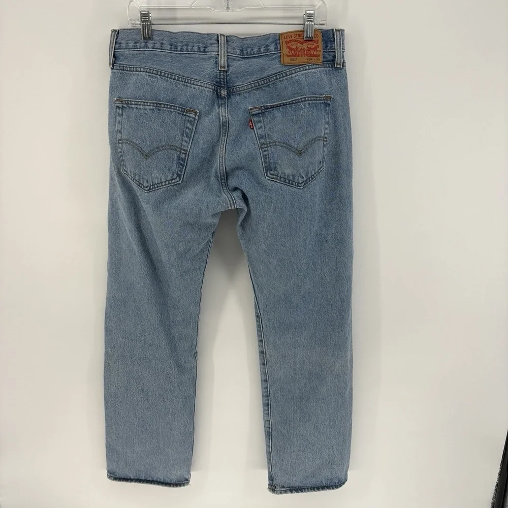 Levi's 501 Jeans Mens 34x29 Light Wash Straight Leg Button Fly Denim